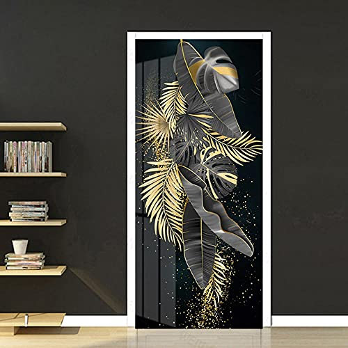 LuSeven stickers paroi de douche Noir plante art simplicité 90x215cm(35.43 inches * 84.64 inches) Stickers Porte Poster Couloir 3D Papier Peint Porte Trompe L'Oeil Pour Salon Chambre Décoration De La