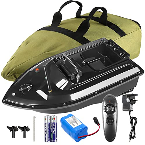 Kabelloses Fischköderboot, intelligentes ferngesteuertes Spielzeugboot, Schnellboot, 1,5 kg Ladebehälter, Doppelmotoren, tragbare Handtasche (schwarzes Boot)