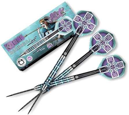 Shot Steel Darts Celt Boudicca 90% Tungsten Steeltip Darts Steeldart Dartpfeile Set mit Schäften und Flights Made in Neuseeland (24 Gramm)