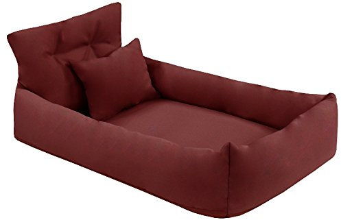Juelle Orthopädisches Hundebett Kunstleder Hundesofa mit Orthopädischer Matratze für Große Hunde Abnehmbarer Bezug, Maschinenwaschbar, Hugo L-XXL (130x100 cm, Bordeaux)