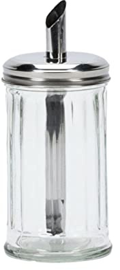 Vsorce4u 1 x Clear Glass Sugar Pourer - Transparent Sugar Dispenser Shaker with Stainless Steel Top Lid for Kitchen, Restaurant, Kitchen Table