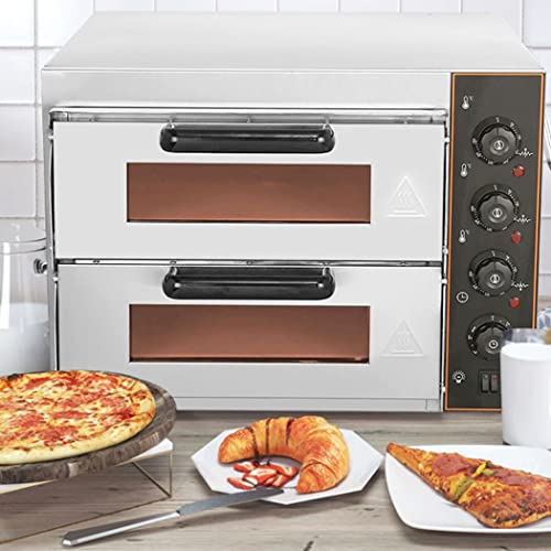 0℃ Outdoor 14'' Commercial Pizza Oven Countertop, 3000w Double Deck Electric Pizza Snack Oven Stainless Steel Countertop Multipurpose Toasters for Restaurant Pizza Pretzels Baked