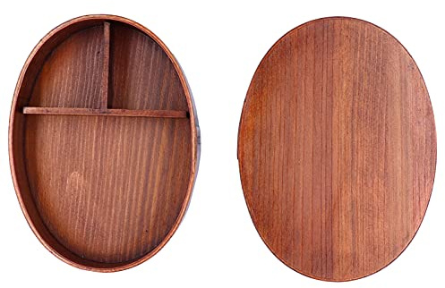 Cyrank Japanische Bento-Boxen, Holz-Lunchbox Thermo-Lunchbox Ovale Bento-Box-Behälter mit Deckel für Office School Home