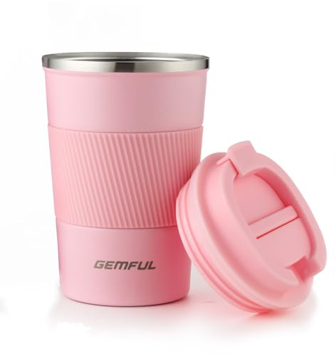 GEMFUL 380ml Insulated Travel Coffee Mug, Stainless Steel Leak-Proof Cup | Vacuum insulation keeps drinks hot or cold for hours Durable BPA-free stainless steel Suitable for office travel & home use
