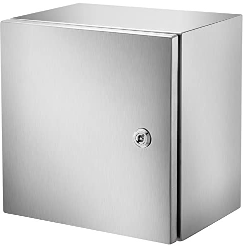 VEVOR Caja de acero inoxidable NEMA caja eléctrica de acero NEMA 4X de 300 x 300 x 200 mm a prueba de agua y polvo caja de conexiones eléctricas para exteriores interiores con placa de montaje