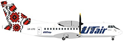 herpa 572651 UTair-Ukraine Modellflugzeug ATR-42-300 UR-UTD Maßstab 1:200-Modellbau Flugzeug, Flugzeugmodell für Sammler, Miniatur Deko, Flieger ohne Standfuß aus Metall Miniaturmodell, Mehrfarbig