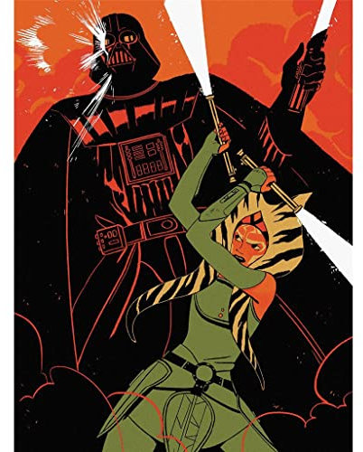 Star Wars - Leinwanddruck Ahsoka Vs Darth Vader (30 cm x 40 cm) (Rot/Grün/Schwarz)