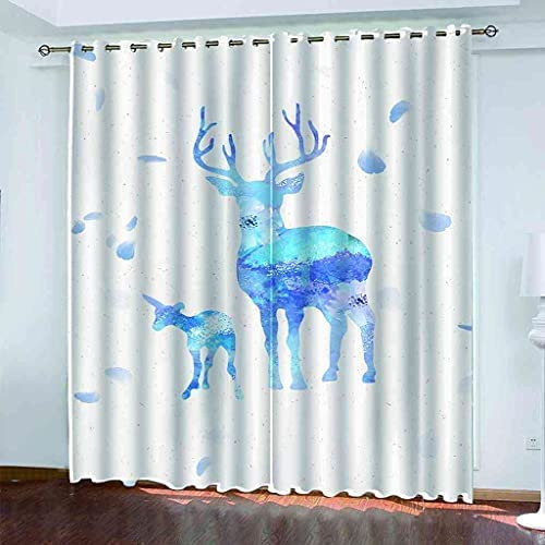 Vorhang Blickdicht Gardinen Mit Ösen - 2 Stücke 150(B) X166(H) cm Verdunklungsvorhänge 3D Blauer Elch Muster Thermovorhang Für Kinderzimmer Wohnzimmer Schlafzimmer Weihnachtsgardinen