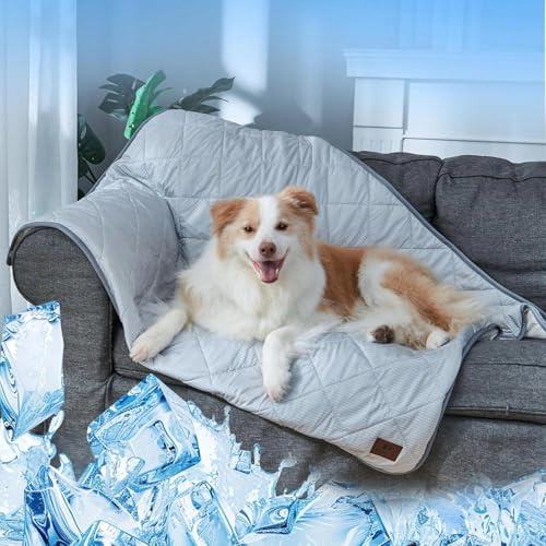 Snocyo Kühldecke für Hunde waschbar, Q-MAX>0,4, wasserdichte Hundedecke 104×78cm, doppelseitige Kühl- und Plüschdecke für Haustiere, Kühlsofadecke für kleine und mittelgroße Hunde