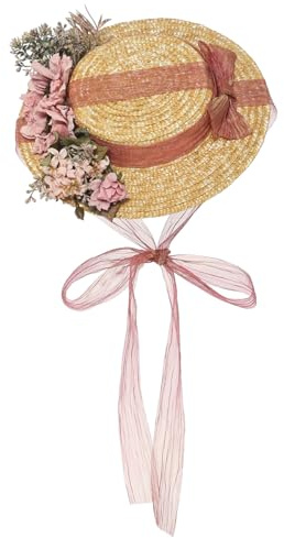COSDREAMER Solhatt för Flickor och Kvinnor, Tea Party-hatt med Spetsband, Halmhatt, Liten, P, one size/S
