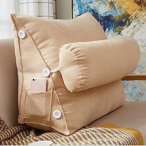 XIEMINLE Lendenkissen mit verstellbarem Hals, Schlafsofa, dreieckige Rückenstütze, Bett-Kopfteil-Keil, Lesekissen, Rückenkissen für Bett, Sofa, Lesen, 45 x 50 x 22 cm, Beige