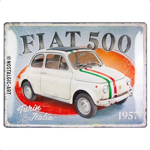 Nostalgic-Art Retro Blechschild, 30 x 40 cm, Fiat 500 – Turin Italia – Geschenk-Idee für Fiat-Zubehör Fans, Original Lizenzprodukt (OLP), aus Metall, Vintage Design, Blechschilder Sprüche | Original Fiat Lizenzprodukt (OLP), aus Metall, Vintage Design, Blechschilder Sprüche, Geschenk-Idee für Fiat-Fans