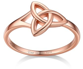 Bestyle Triquetra Trinität Toe Ring Sterling Silber S925 Personalisierbarer Verlobungsring Ehering Eheringe Antragsring mit Gravur Keltischer Schmuck Accessoire Roségold 62