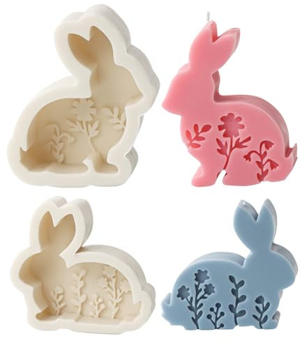 2 Stück Silikonform Ostern, Ostern Kaninchen Silikonformen Gießformen, Ostern Hase Gießformen Silikon, Kaninchen Gießform Ostern Kerzenformen zum Gießen, Osterhase Silikonform for Gips, Kerzen