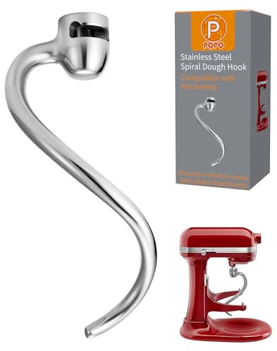 Crochet pétrisseur en spirale en acier inoxydable compatible avec les batteurs Kitchen Aid de 6 litres
