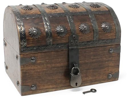 Nautical Cove Keepsake Wooden Treasure Chest with Antique Jewelry Lock and Key (Large 8 x 6 x 6) – Decorative Box, Pirate Wooden Chest, Wood Box with Lid, Rustic Storage Chest