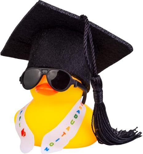 Mwmoeen lustige Akademiker Ente mit Diplom, Abschlussfeier Deko Geschenk | Mini Graduierung Ente Auto Armaturenbrett Dekoration mit Hut Schärpe Brille Schärpe, Geschenk bei Prüfungen Abschlussfeier