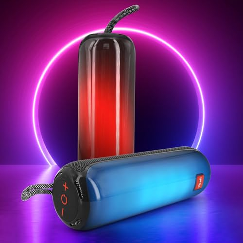 Enceinte Bluetooth Portable Lumineuse, Haut-parleur sans fil BT5.3 avec 19 Modes de Lumière Subwoofer 3600mAh Double Appairage Stéréo, Radio FM, TF, USB, AUX pour Fêtes, Maison, Extérieur, Voyages