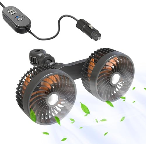 Ventilateur portable pour siège de voiture | Ventilateur de voiture à double tête avec chargement USB, installation simple, fournitures de refroidissement efficaces