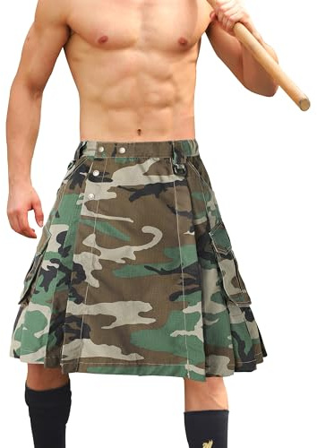 OCANXUE Kilt für Männer Camo Utility Kilt Wasserdicht Taktischer Kilt Irische Schottische Kilts mit 4 Taschen, Dschungeltarn, 34