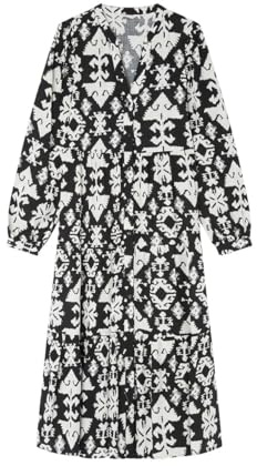 Springfield Damen Vestidocamiseromidiconestampadointegralymangalarga Kleid, Standardschwarz 2, 34
