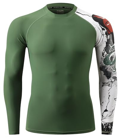HUGE SPORTS Swim Shirts for Men UPF 50+ Quick Dry Compression Long Sleeve Mens Rash Guard GuanYu L