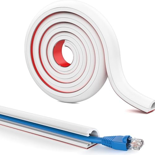 Kabelkanal Weiß Selbstklebend, Halbrund Kabelabdeckung, Flexible Silikon Kabelschacht Kabel Verstecken 14mm×10mm zum Verstecken von 1 Kabel für Wand TV Decke Boden