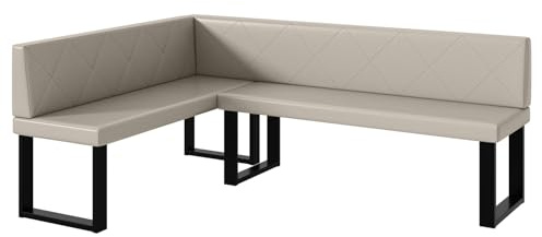 MEBLINI Eckbank für Esszimmer - Küchenbank - Essecke - Sitzecke Küche - ERIC - U-Beine 142x196x87cm Links - Beige Kunstleder