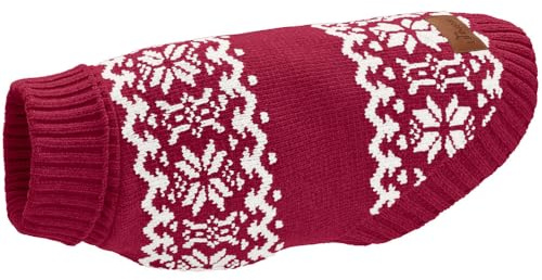 HUNTER Birka Hundepullover | weiches Chenille-Garn, mit Rollkragen & Norwegermuster, maschinenwaschbar bei 30°C, Farbe: Rot, Größe: 55