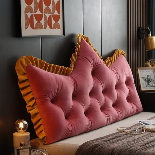 Generisch Samt Rückenkissen Bett, Lesekissen für Bett Und Sofa, Bequem Und Weich Keilkissen Bett Kopfteil Mit Abnehmbarem Bezug,Wandkissen Bett,Groß Sofa Kissen,Rückenstützkissen,Rot,120 * 55cm