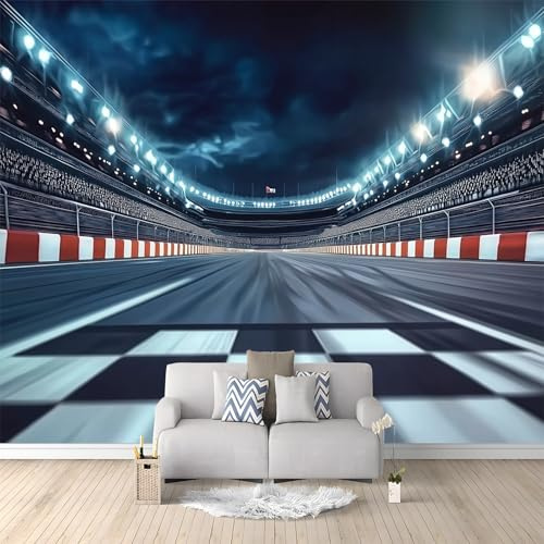 Fototapete 200x140 cm Fotografie Rennstrecke 3D Effekt Hochwertige XXL Moderne Wanddeko Tapete, Grau Vliestapete für Wohnzimmer Schlafzimmer Büro
