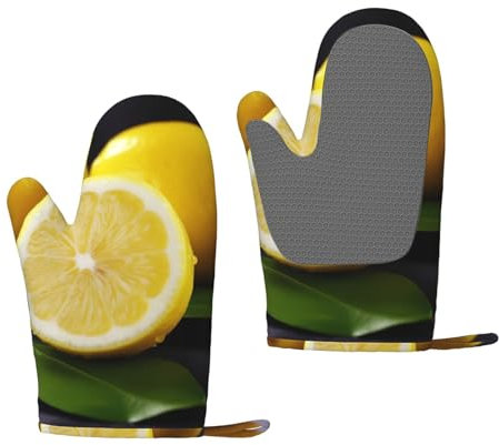 Yellow Lemon Oven Mitts Set of 2 Heat Resistant Silicone Oven Gloves with Soft Lining Non-Slip Kitchen Cooking Mitt Long Waterproof Potholders Kitchen Essentials