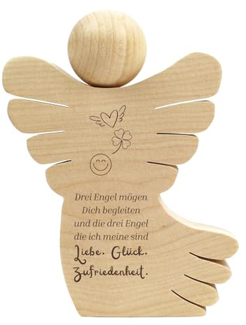 Geschenkissimo DREI Engel mögen Dich begleiten Liebe Glück Zufriedenheit - Holzengel mit Spruch als Schutzengel Geschenk, Geldgeschenk, Holz Figur Geschenkidee