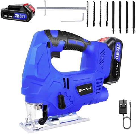 Cordless Jigsaw with Battery and Charger 400W 3000 SPM Electric Jigsaw Tool with Upgraded Brushless Motor, LED Light, 8PCS Blades, Jig Saw Cutter for Wood Metal Cutting