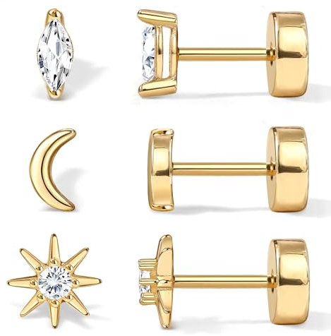 Diamday 3Paar Ohrstecker Gold Helix Piercings Chirurgenstahl Medizinische Ohrstecker für Damen Herren Hypoallergen Ohrringe Set Piercing Ohr Helix Tragus Conch Piercings Ohrringe Gold Stecker