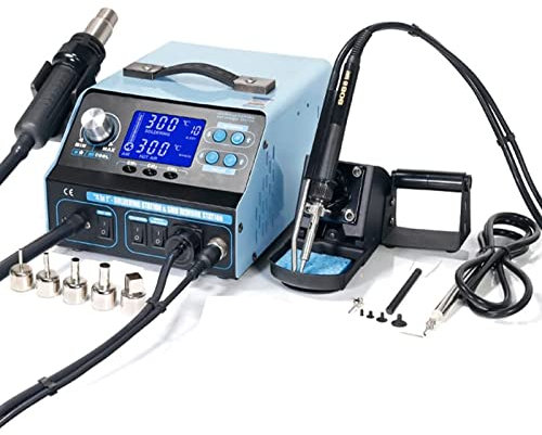 YXFAZPP Station de soudage Spot 3-en-1, Station de soudage de retravail de Pistolet à air Chaud 720w avec Pistolet à air 650w 100~480 °C / 212~896 °F Pompe à air Spiral Wind 60w Station