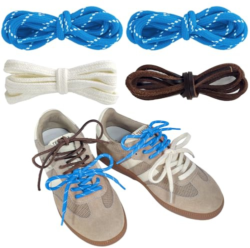 UamGlsob 4 Pcs Mixed Assorted Shoelaces Set for Sneakers | Leather, Flat, Round Mix Strings for Trainers & Boots, Multicolour DIY Replacement Assortment