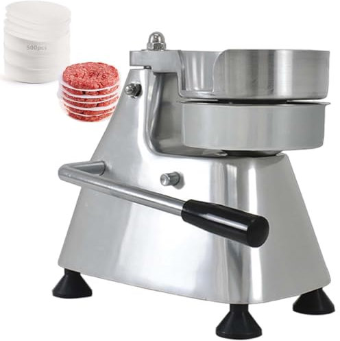 vnmudzeo Pressa per Hamburger Professionale, 100 Mm, 130 Mm E 150 Mm, in Acciaio Inox, con 500 Fogli di Carta per Hamburger,Allsize