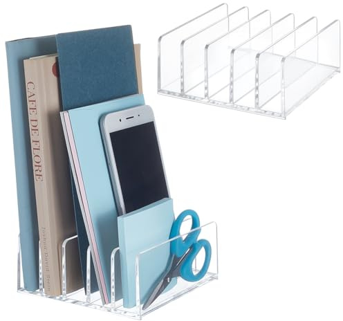 UNICRAFTALE 2X Klarer Acryl Brief Organizer Mit 5 Fächern Vertikale Dokumentensortierer Schreibtisch Organizer Für Büropost Korrespondenz 12.8x12.8x5.35cm