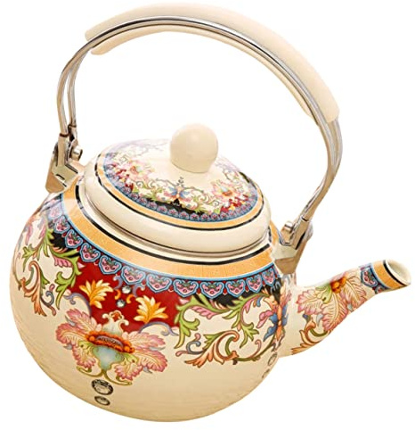 STOBAZA Bollitore Smaltato Vintage Con Manico Ergonomico Teiera Antiruggine Per Piano Cottura a Gas e Cucina Casa Per Tè Caffè e Latte Facile Da Pulire e Sicuro