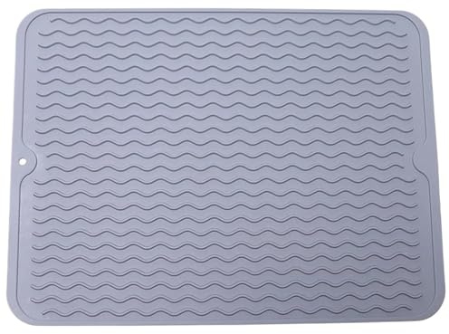 XUWEWI Alfombrilla Escurridora De Silicona Tapete de Silicona for secar Platos, tapete Grande 40 x 30 cm, encimera, escurrir, Fregadero, salvamanteles(Light Grey)
