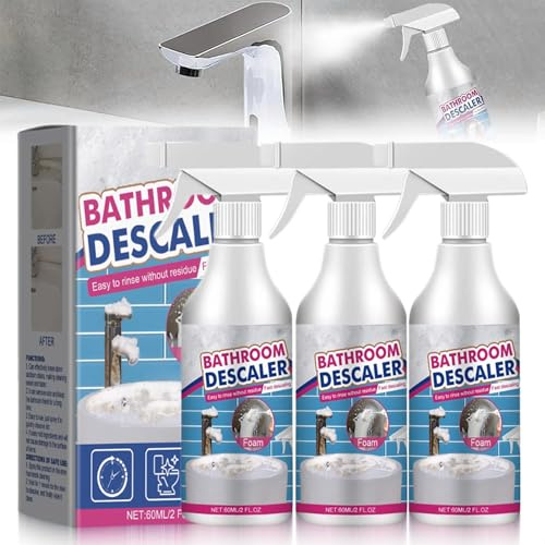Bathroom Descaler Foam Spray, Bathroom Descaler, Stubborn Stains Cleaners for Bathrooms, Limescale Remover Spray, Multipurpose Foam Cleaner, for Bathtubs, Toilets, Sinks, Shower (3)