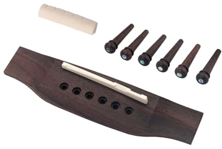 OFFIGAM Akustikgitarren Brücke mit 6 Holzstiften und Knochensattel Leicht Langlebig für Gitarrenzubehör Modell 1g16