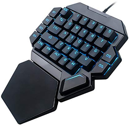 Keenso Kompakt Onehanded Blacklight Mekaniskt Tangentbord med Knappar och Hörbara Klick - Makrodefinitionsfunktion för Spelentusiaster, Inbyggda 9 Bakgrundsbelysningfärger, Lämpliga för