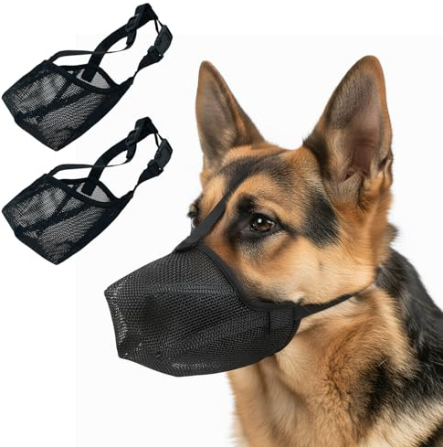 Museruola per Cani,Museruola Traspirante Cani Regolabile con Cinghie in Velcro,Addestramento A Maschera,Copertura di Piccola Media Grande Taglia (Nero,L)