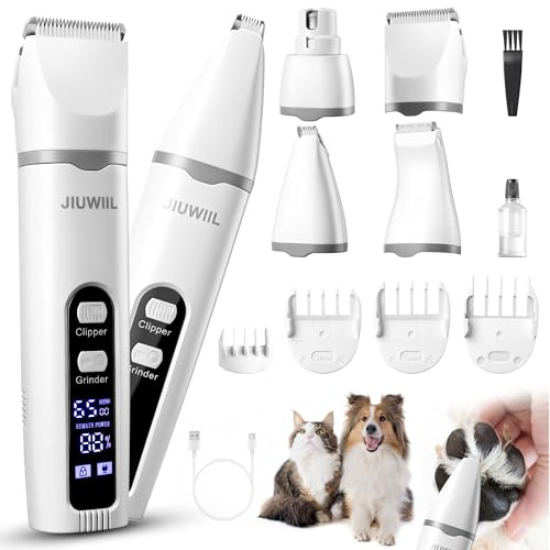 Tosatrice per cani per toelettatura, JIUWIIL Kit per toelettatura cani 4 in 1 Tosatrice con display LCD, Tosatrice per cani per unghie delle zampe, Rasoio Prodotti