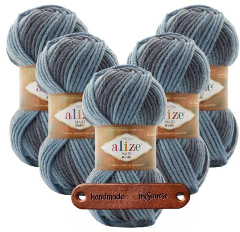 ALIZE 5 x 100g SUPERLANA MAXI BATIK 7785 Premium Wolle weich warmes Farbverlaufsgarn für Stricken und Häkeln Winteraccessoires mit mySearose Label