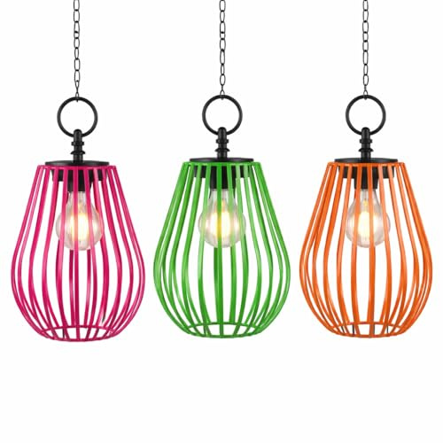 formano 3er Set 16 cm Solar Windlicht Hängend LED Solarlaterne Metall mit Dämmerungssensor & Akku - IP44 Außenleuchte für für Balkon, Terrasse & geschützten Garten - 40 cm Kette mit Haken