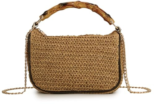 Jywmsc Sac à Main de Plage en Paille pour Les Vacances d'été Sac à Bandoulière Tissé à la Main Sac à Main à Poignées Supérieures