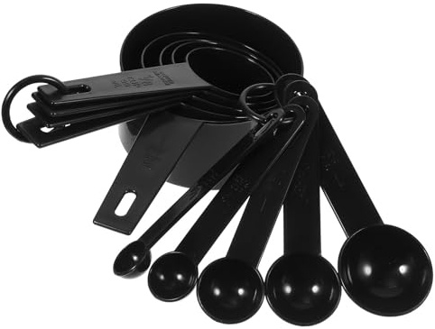 HINTRMENT Juego de Cuchara Medidora con Báscula de 10 Piezas para Repostería, Material Pp, Mango Cómodo y Diseño Negro Adecuado para Cocina y Hornear